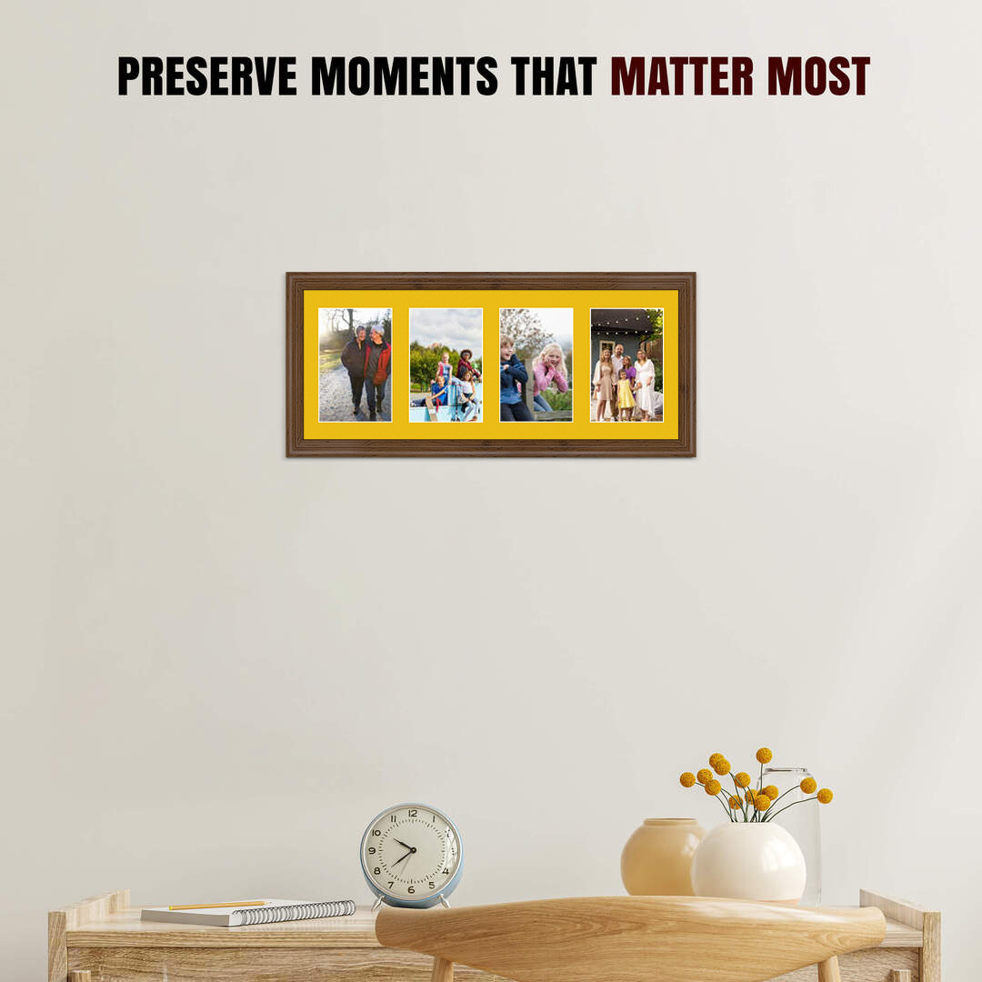 50x20cm Classic Walnut Multi Aperture Photo Frame - Fits 6x4" (x4) Photos | Collage Frame thumbnail 2