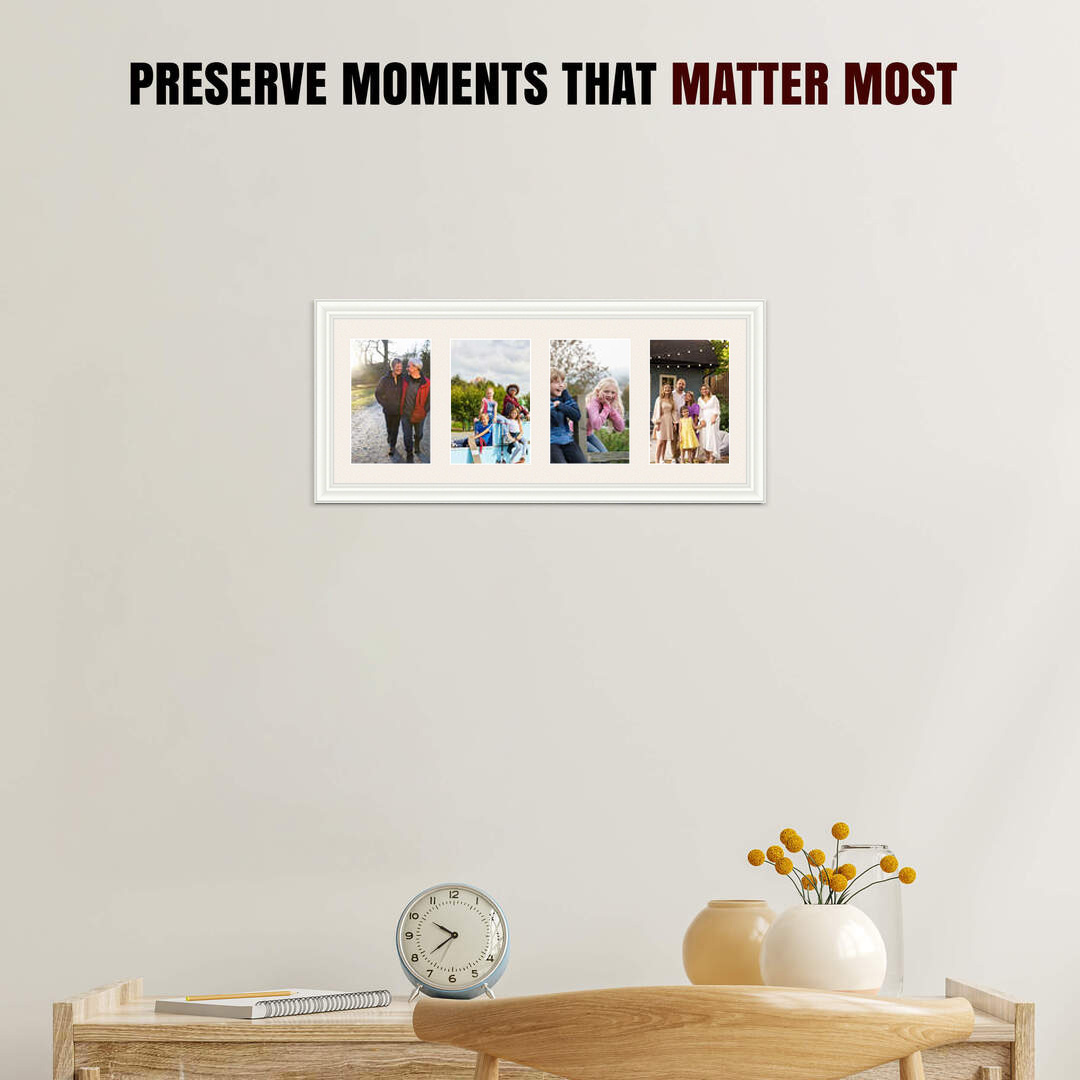 50x20cm White Classic Multi Aperture Photo Frame - Fits 6x4" (x4) Photos | Collage Frame thumbnail 2
