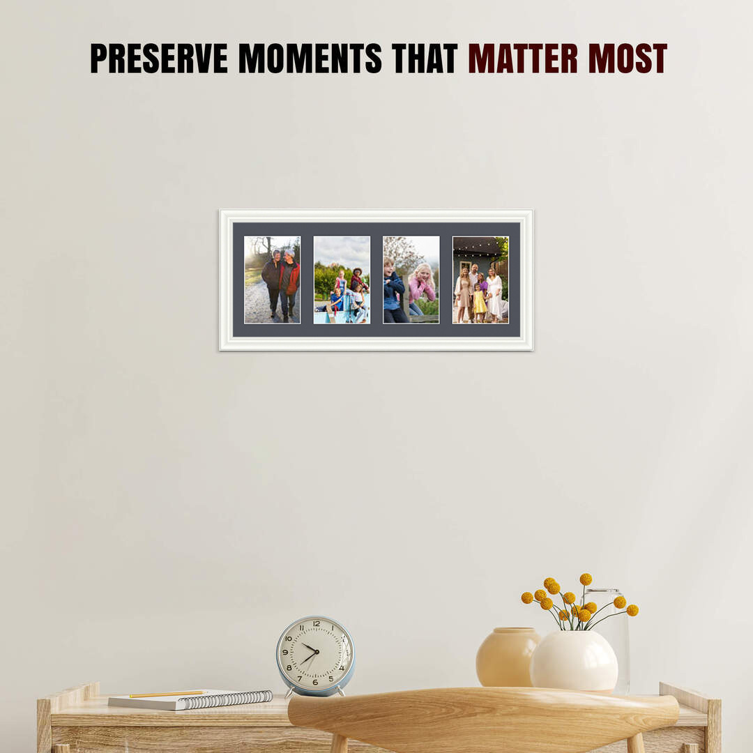 50x20cm White Classic Multi Aperture Photo Frame Holds 6x4" (x4) Photos With Charcoal Grey Mount | Modern Collage Frame thumbnail 2