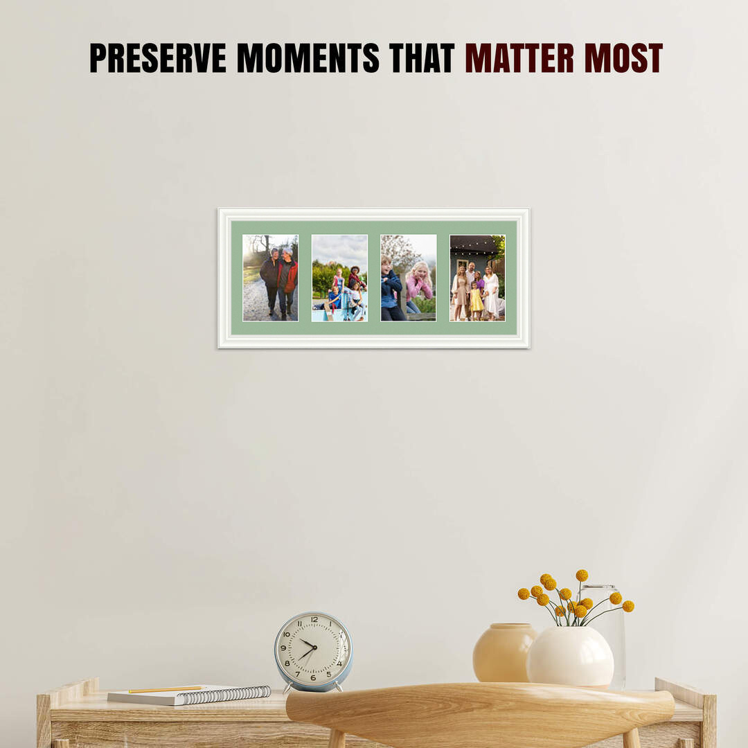 50x20cm White Classic Multi Aperture Photo Frame Holds 6x4" (x4) Photos With Sage Green Mount | Modern Collage Frame thumbnail 2
