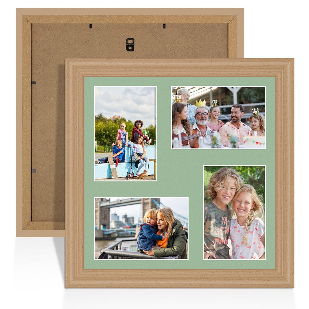 12x12" Country Pine Classic Multi Aperture Photo Frame Holds 6x4" (x4) Photos With Sage Green Mount | Modern Collage Frame