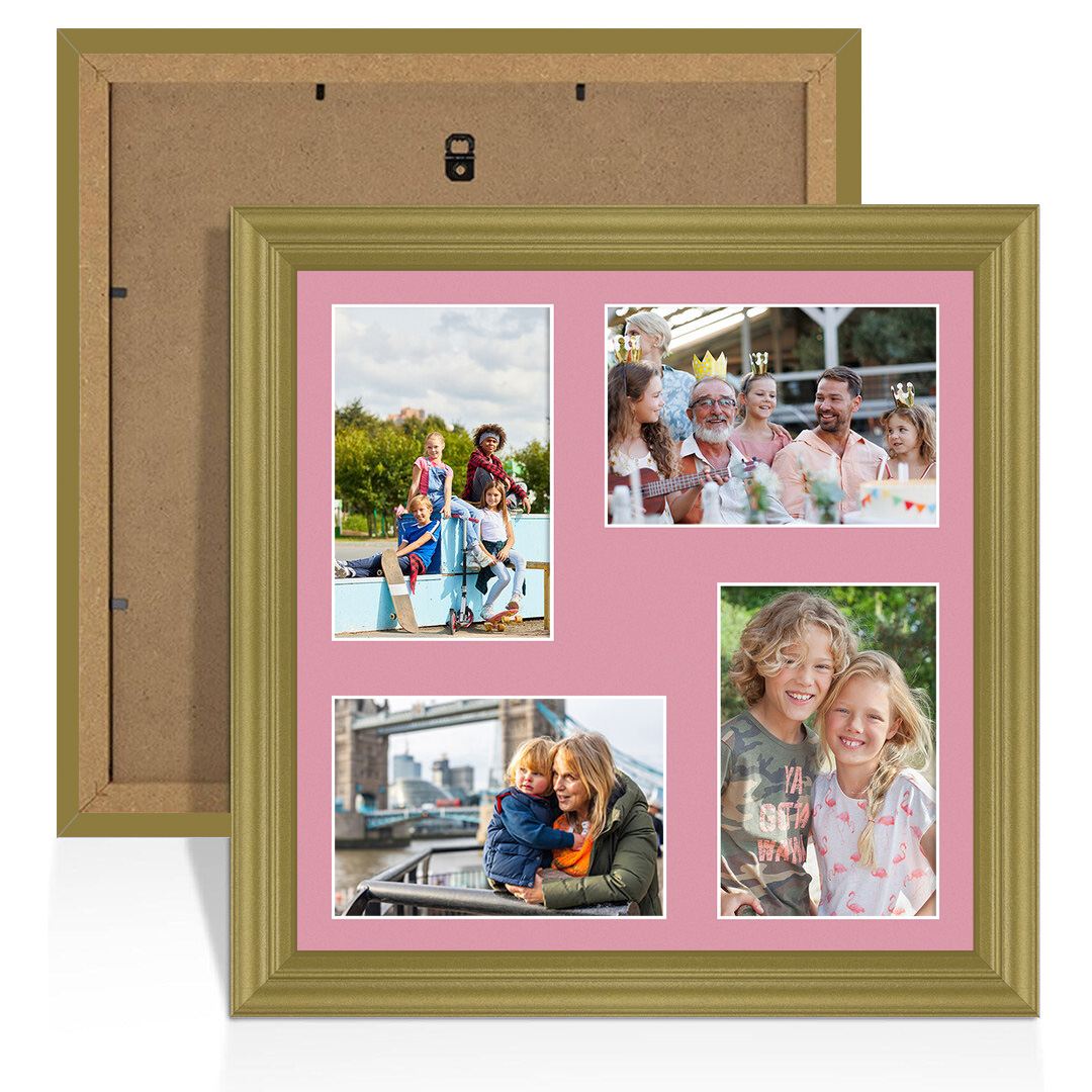 12x12" Classic Gold Multi Aperture Photo Frame - Fits 6x4" (x4) Photos | Collage Frame