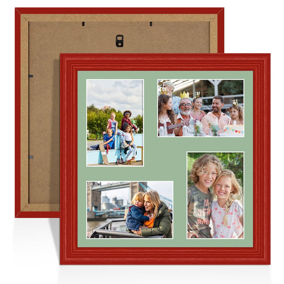 12x12" Red Classic Multi Aperture Photo Frame - Fits 6x4" (x4) Photos | Collage Frame