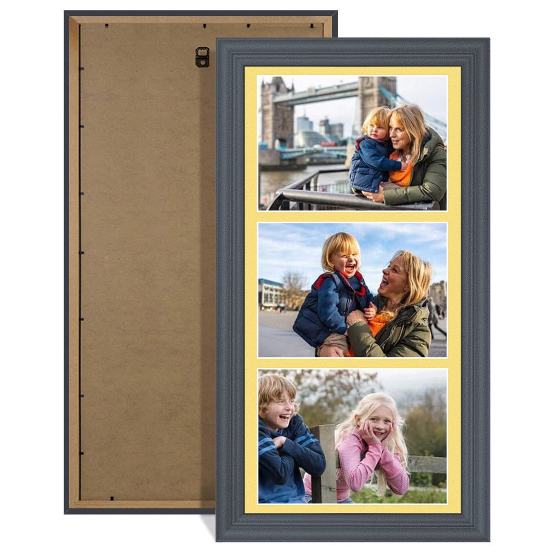 16x8" Classic Dark Grey Multi Aperture Photo Frame - Fits 7x5" (x3) Photos | Collage Frame