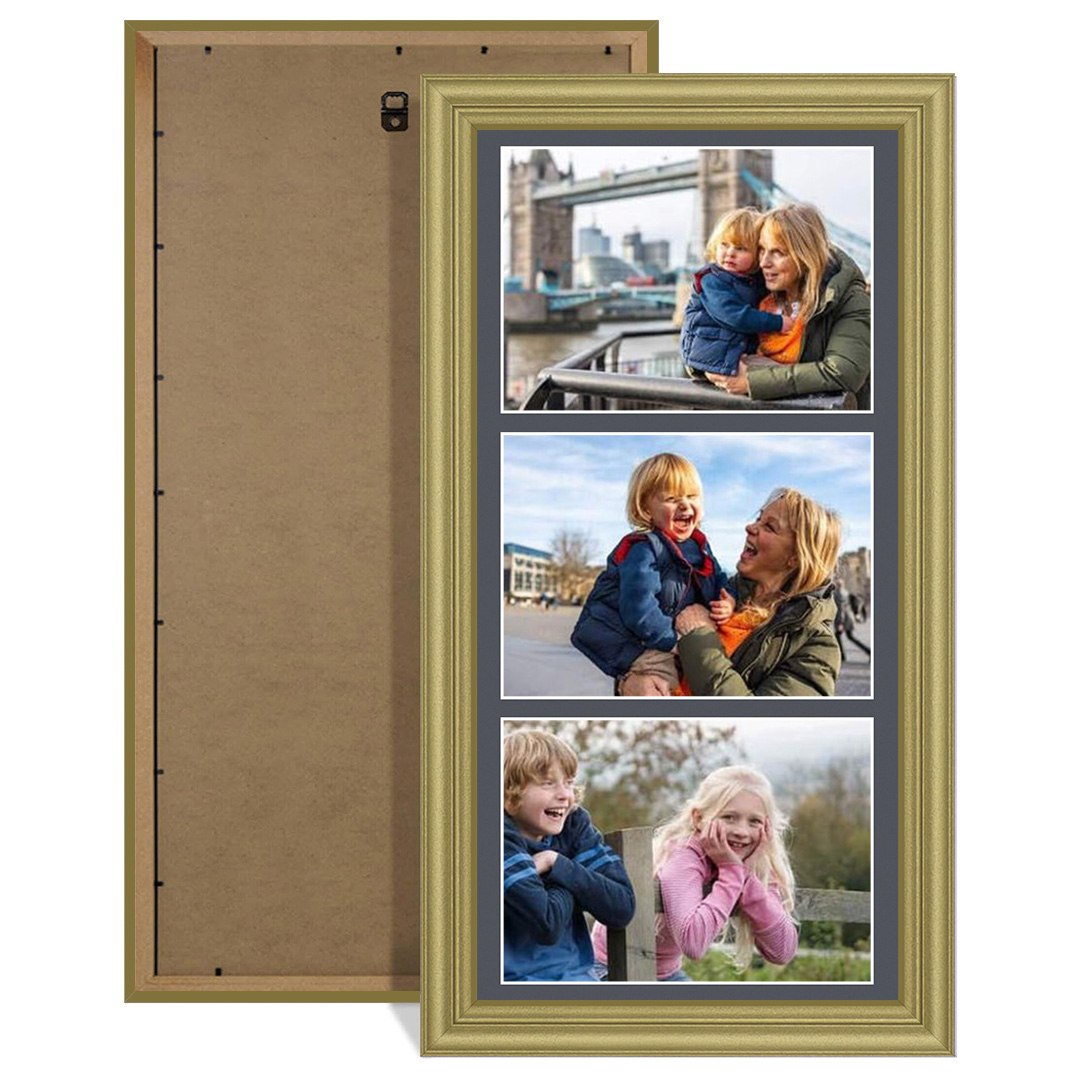 16x8" Classic Gold Multi Aperture Photo Frame - Fits 7x5" (x3) Photos | Collage Frame
