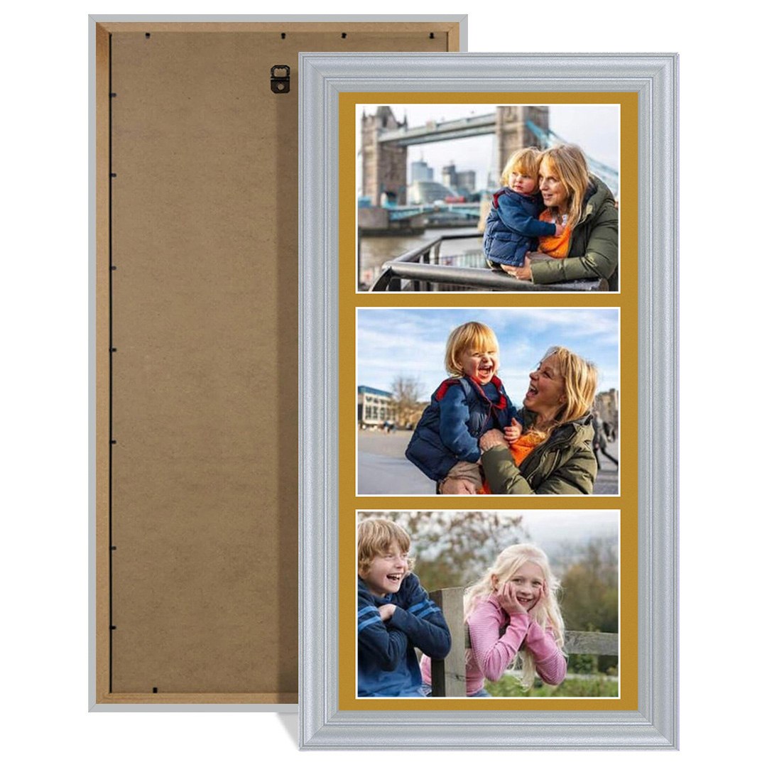 16x8" Classic Silver Multi Aperture Photo Frame - Fits 7x5" (x3) Photos | Collage Frame