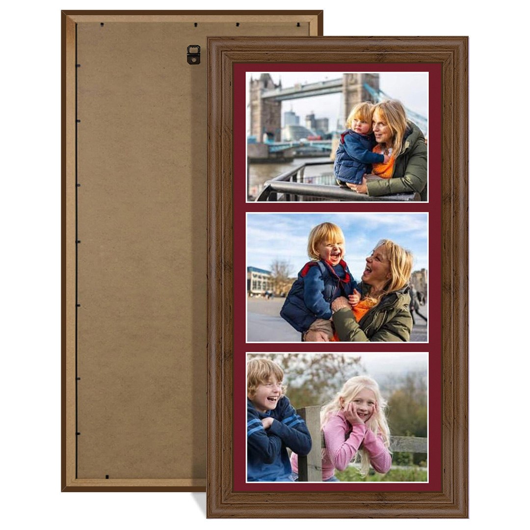 16x8" Classic Walnut Multi Aperture Photo Frame - Fits 7x5" (x3) Photos | Collage Frame