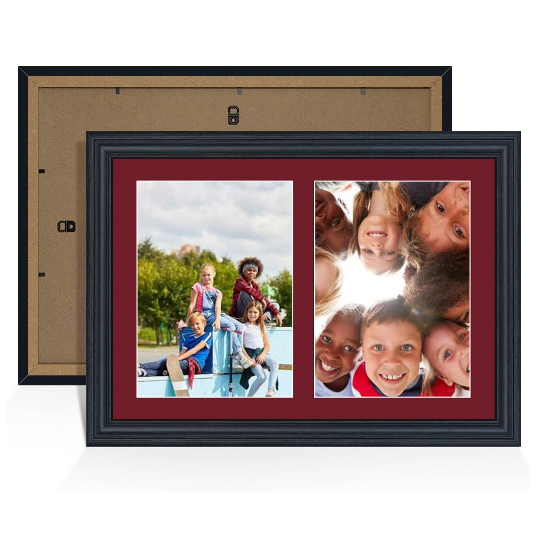 20x14" Black Classic Multi Aperture Photo Frame Holds A4 (x2) Photos With Burgundy Mount | Modern Collage Frame