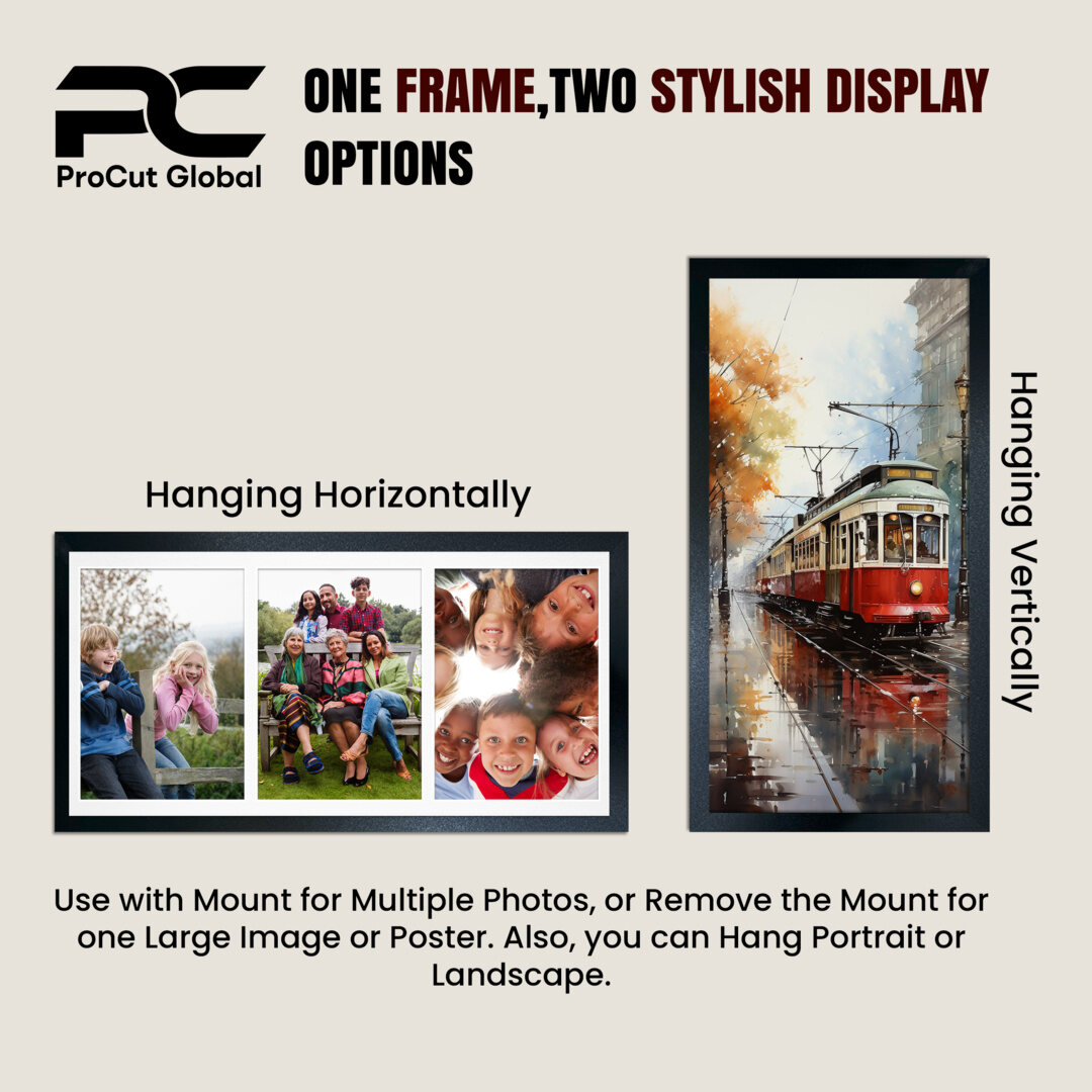 16x8" Dark Grey Sleek Multi Aperture Photo Frame Holds 7x5" (x3) Photos With Antique White Mount | Modern Collage Frame thumbnail 4