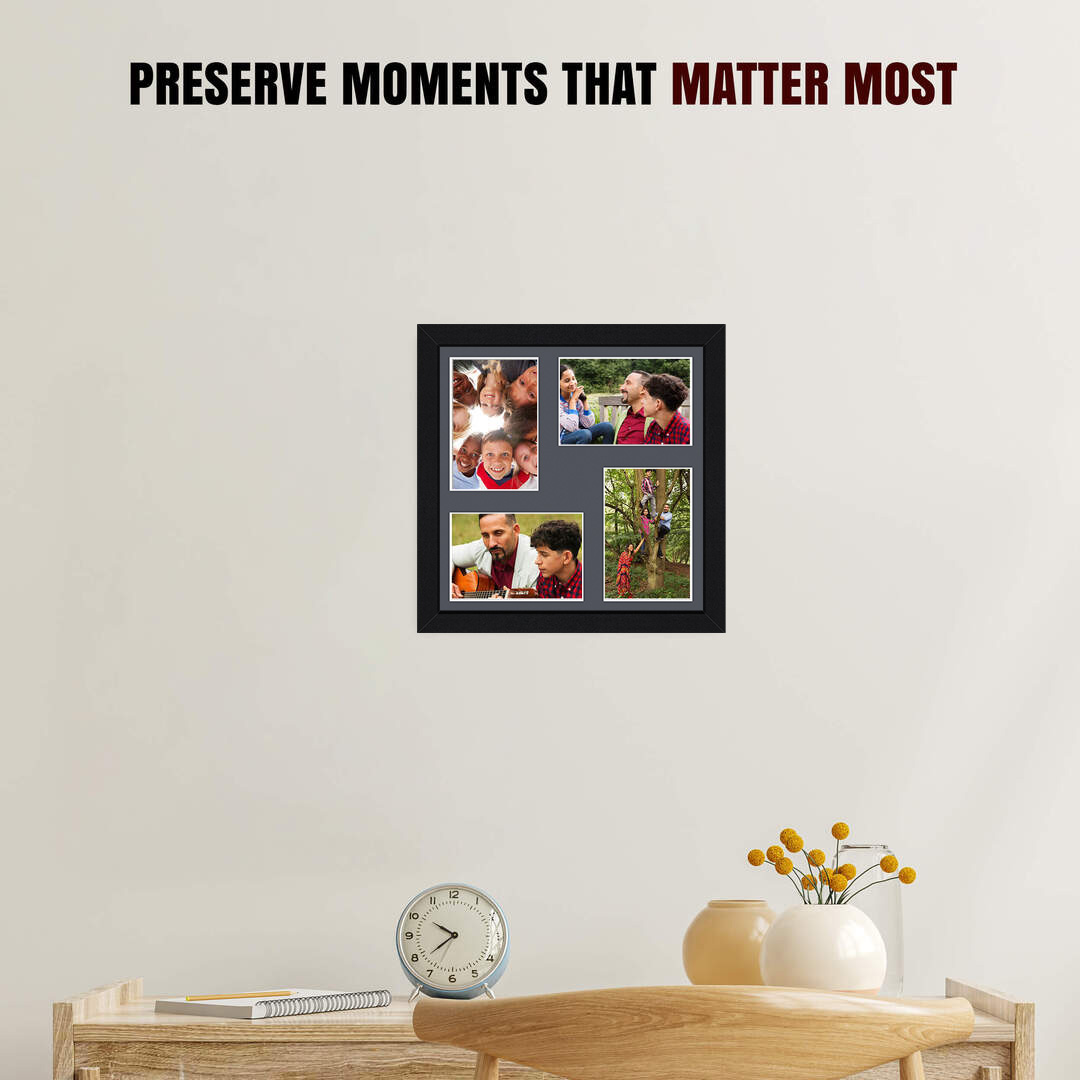 12x12" Black Sleek Multi Aperture Photo Frame - Fits 6x4" (x4) Photos | Collage Frame thumbnail 2