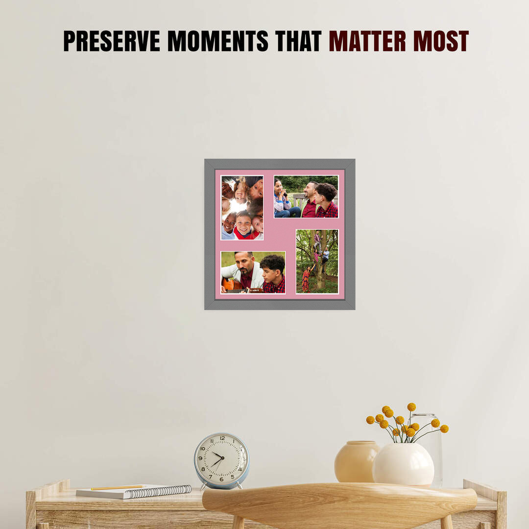 12x12" Dark Grey Sleek Multi Aperture Photo Frame Holds 6x4" (x4) Photos With Dusty Rose Mount | Modern Collage Frame thumbnail 2