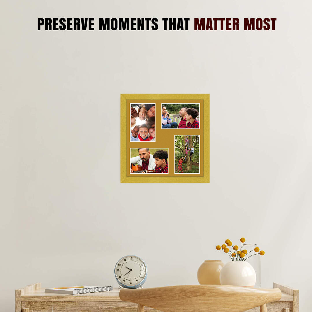 12x12" Gold Sleek Multi Aperture Photo Frame - Fits 6x4" (x4) Photos | Collage Frame thumbnail 2