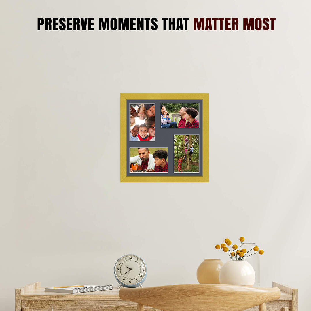 12x12" Sleek Gold Multi Aperture Photo Frame - Fits 6x4" (x4) Photos | Collage Frame thumbnail 2