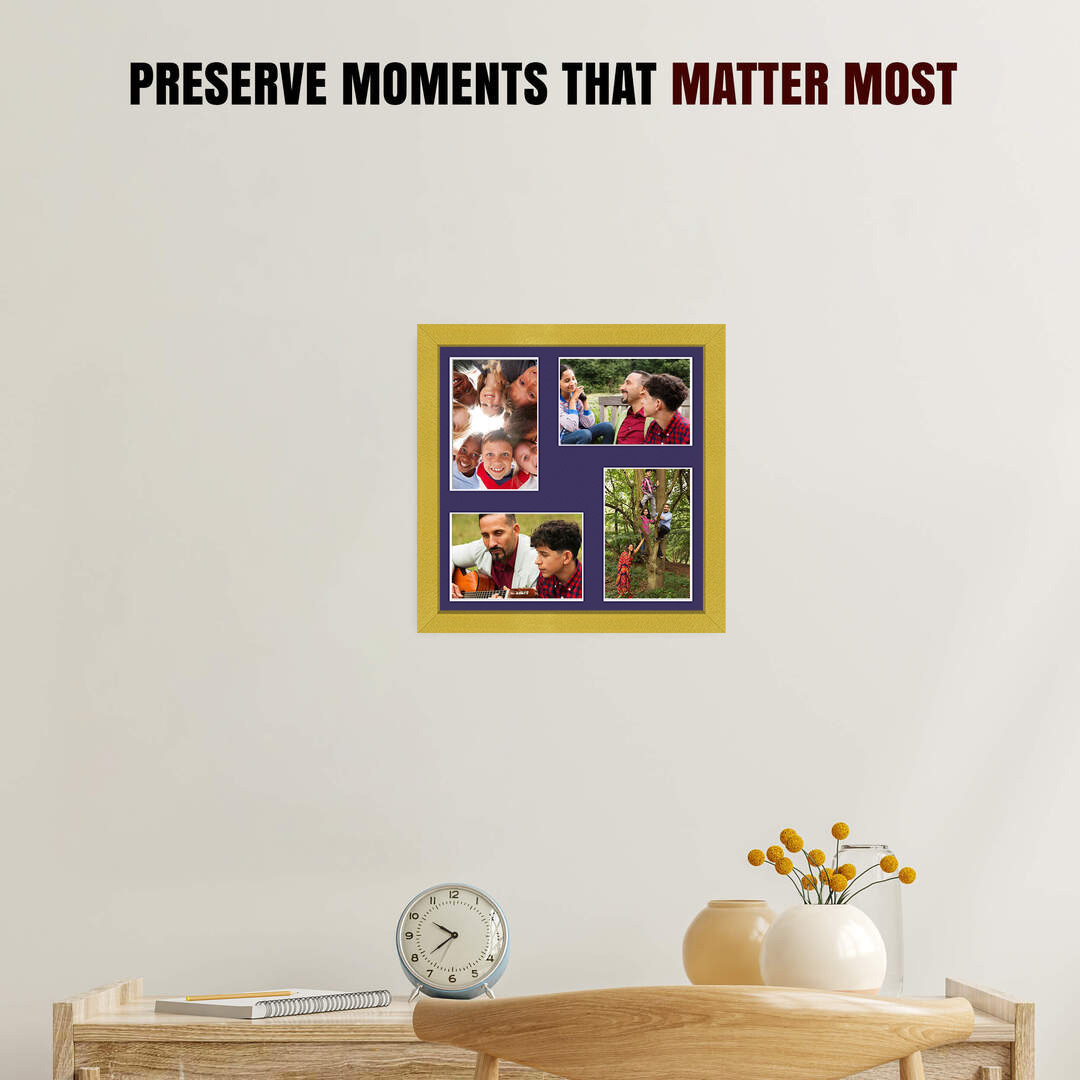 12x12" Gold Sleek Multi Aperture Photo Frame - Fits 6x4" (x4) Photos | Collage Frame thumbnail 2
