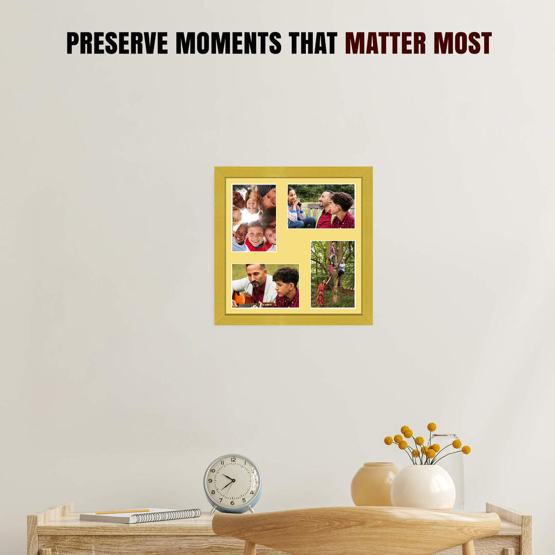 12x12" Gold Sleek Multi Aperture Photo Frame - Fits 6x4" (x4) Photos | Collage Frame thumbnail 2