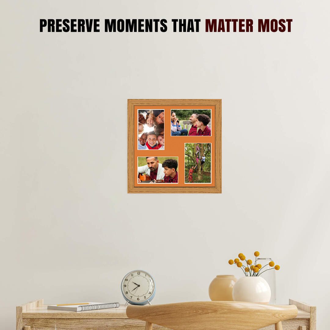 12x12" Oak Sleek Multi Aperture Photo Frame Holds 6x4" (x4) Photos With Burnt Orange Mount | Modern Collage Frame thumbnail 2