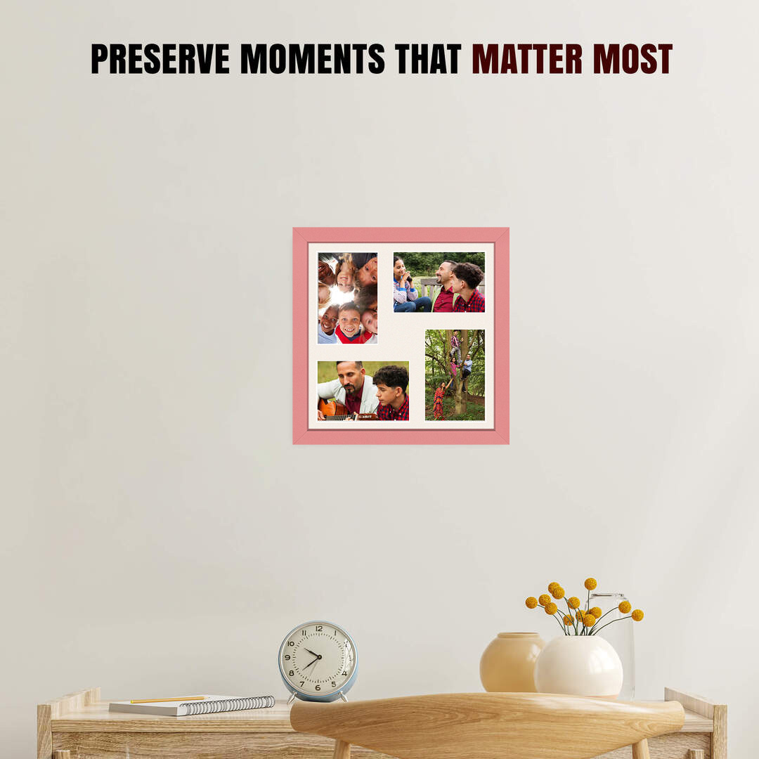 12x12" Pastel Pink Sleek Multi Aperture Photo Frame Holds 6x4" (x4) Photos With Antique White Mount | Modern Collage Frame thumbnail 2