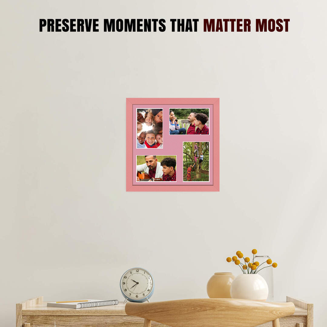 12x12" Pastel Pink Sleek Multi Aperture Photo Frame Holds 6x4" (x4) Photos With Dusty Rose Mount | Modern Collage Frame thumbnail 2