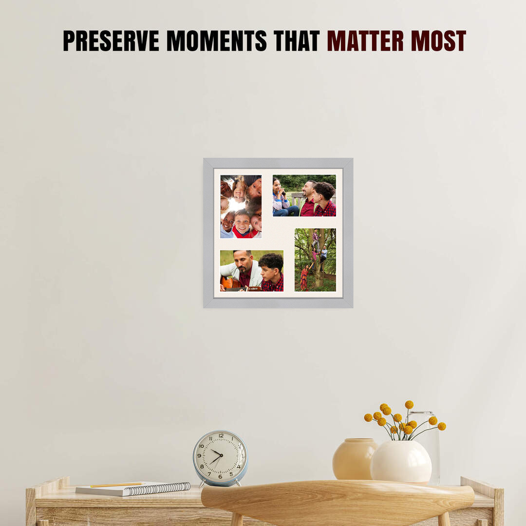 12x12" Sleek Silver Multi Aperture Photo Frame - Fits 6x4" (x4) Photos | Collage Frame thumbnail 2