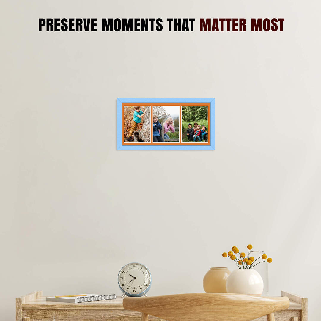 16x8" Baby Blue Sleek Multi Aperture Photo Frame - Fits 7x5" (x3) Photos | Collage Frame thumbnail 2