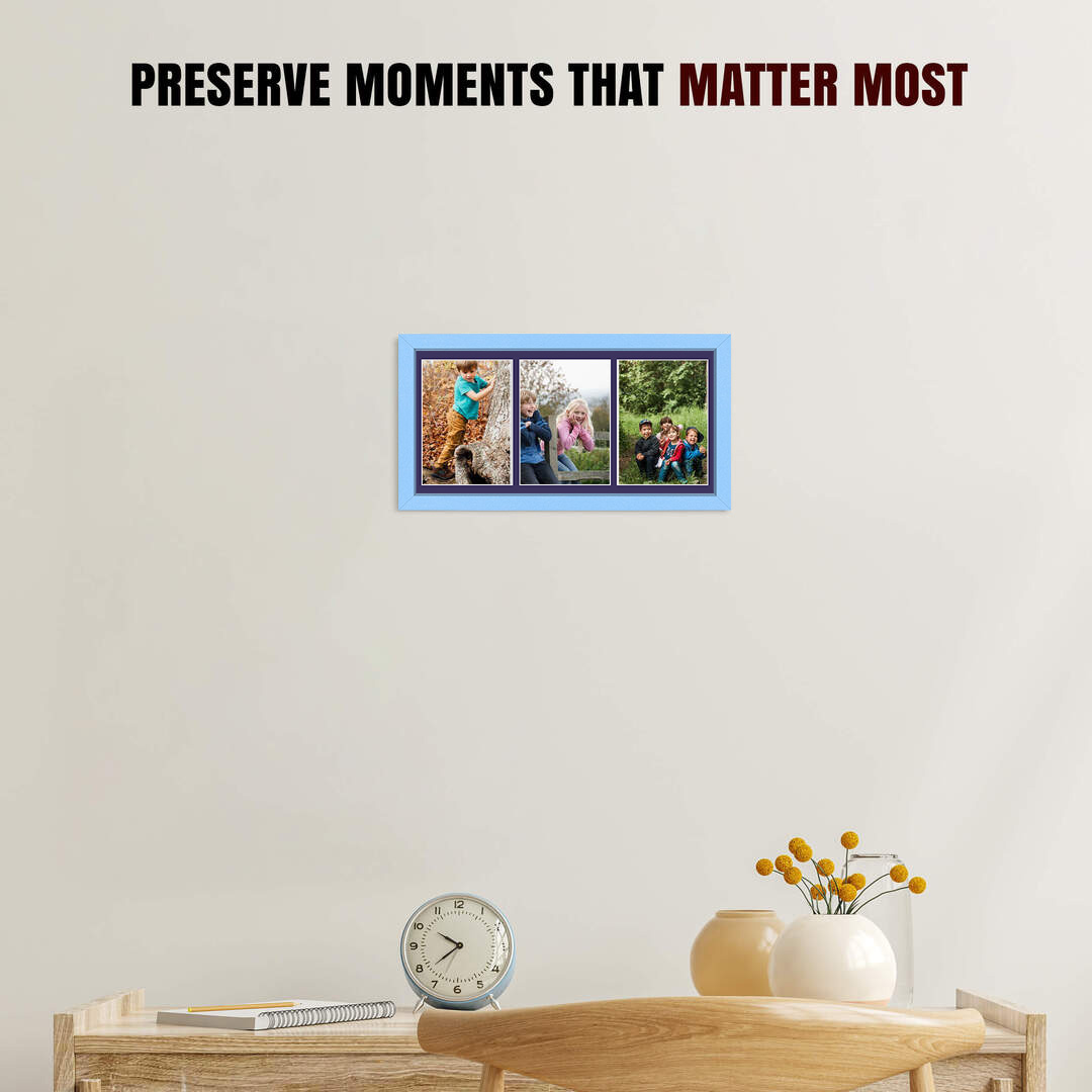 16x8" Sleek Baby Blue Multi Aperture Photo Frame - Fits 7x5" (x3) Photos | Collage Frame thumbnail 2