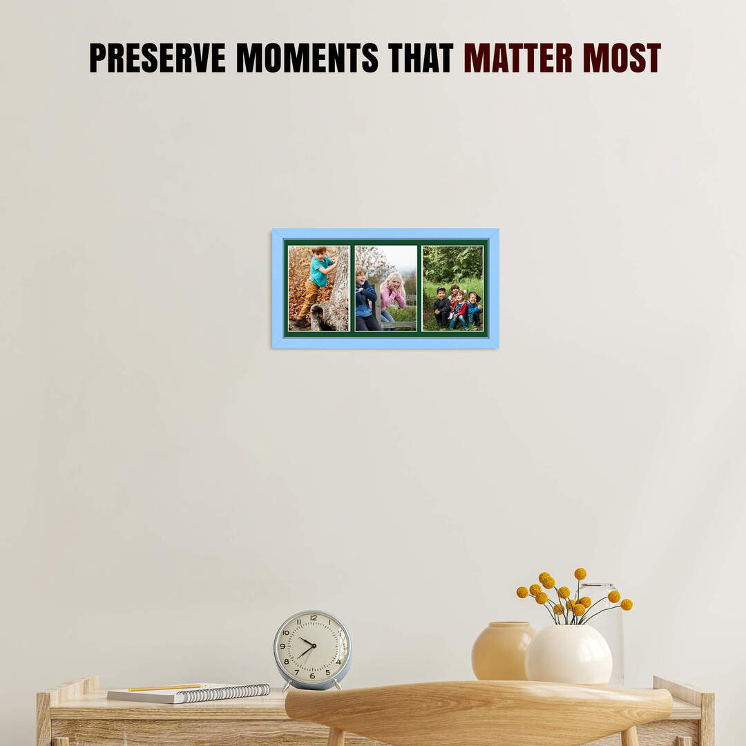 16x8" Baby Blue Sleek Multi Aperture Photo Frame - Fits 7x5" (x3) Photos | Collage Frame thumbnail 2