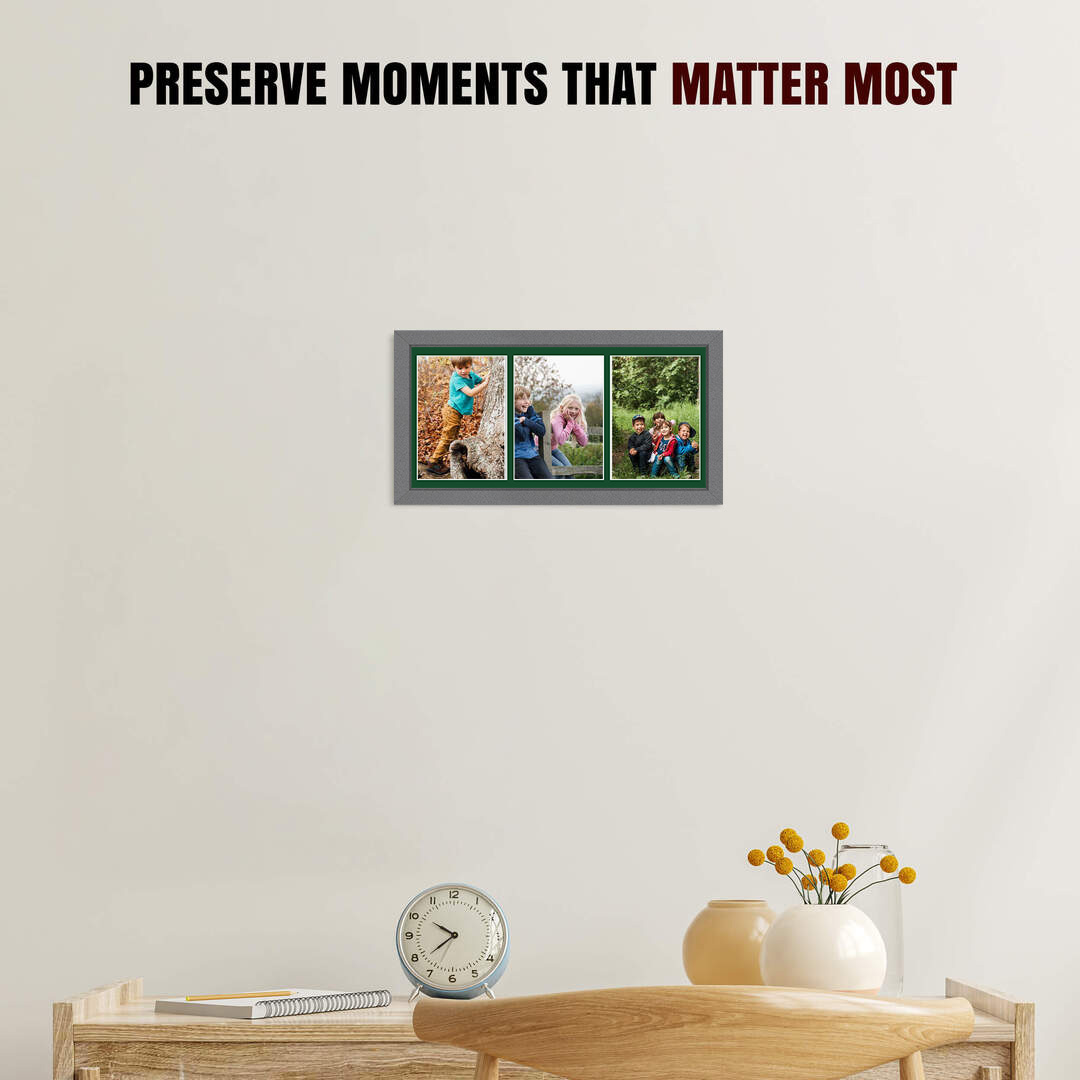 16x8" Dark Grey Sleek Multi Aperture Photo Frame - Fits 7x5" (x3) Photos | Collage Frame thumbnail 2
