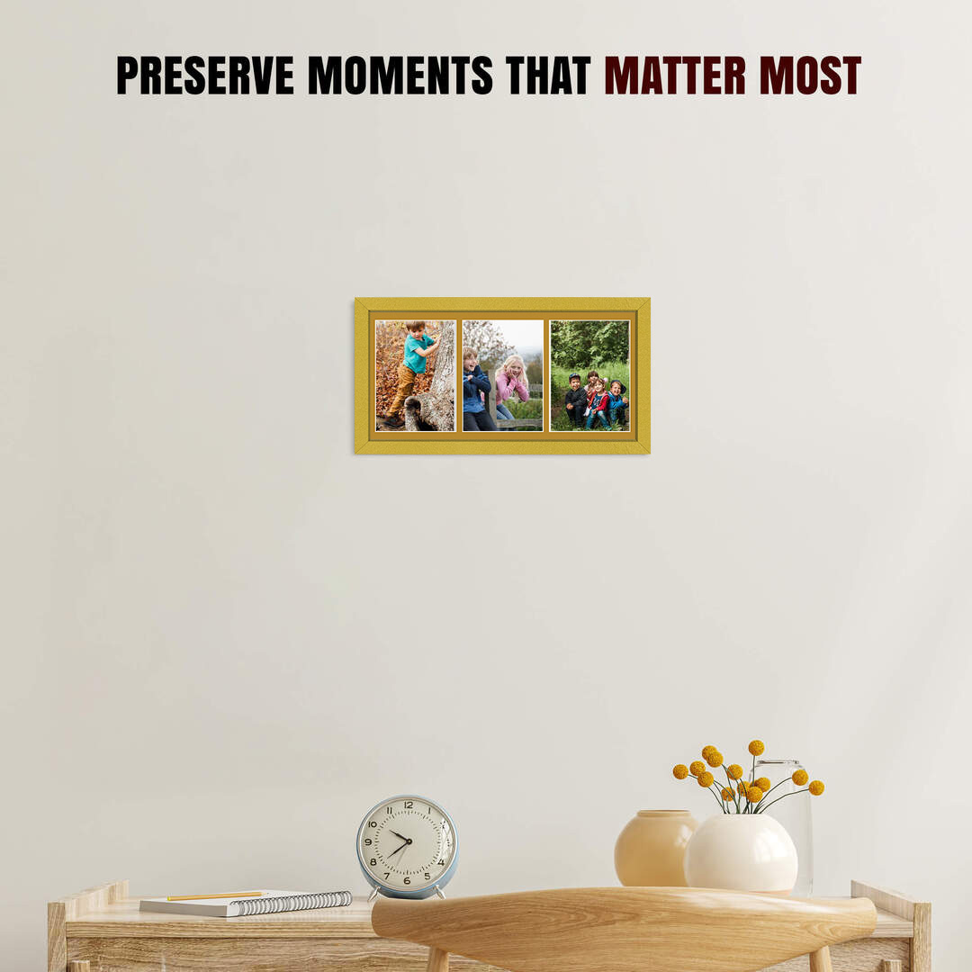 16x8" Sleek Gold Multi Aperture Photo Frame - Fits 7x5" (x3) Photos | Collage Frame thumbnail 2