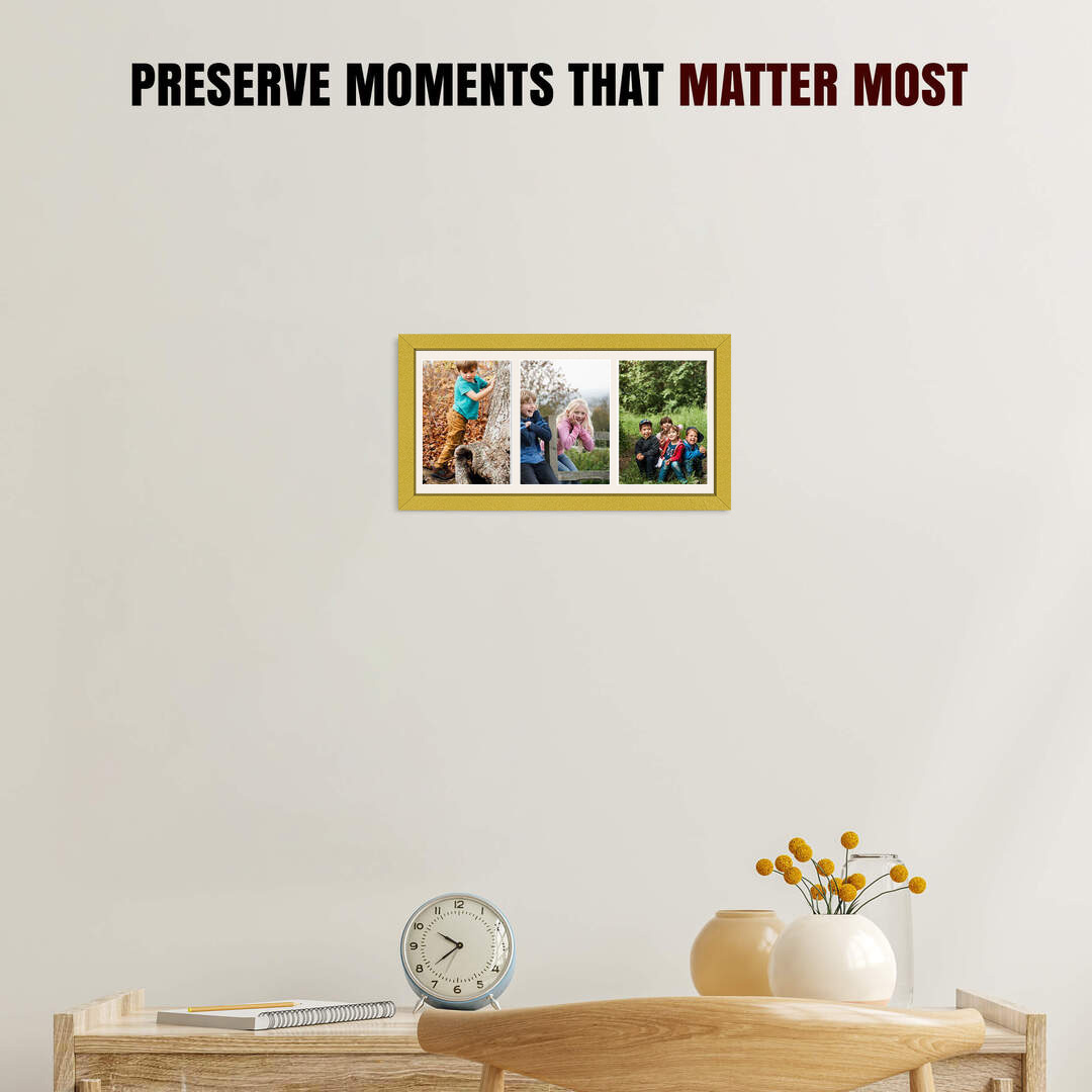 16x8" Sleek Gold Multi Aperture Photo Frame - Fits 7x5" (x3) Photos | Collage Frame thumbnail 2