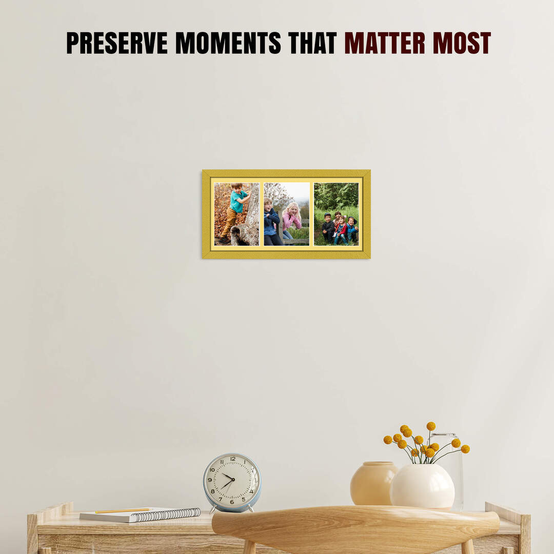 16x8" Gold Sleek Multi Aperture Photo Frame - Fits 7x5" (x3) Photos | Collage Frame thumbnail 2