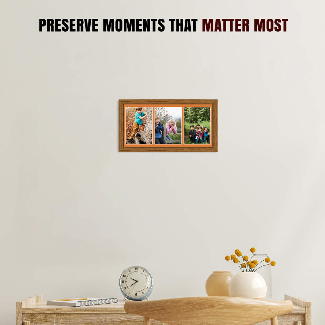16x8" Oak Sleek Multi Aperture Photo Frame - Fits 7x5" (x3) Photos | Collage Frame thumbnail 2