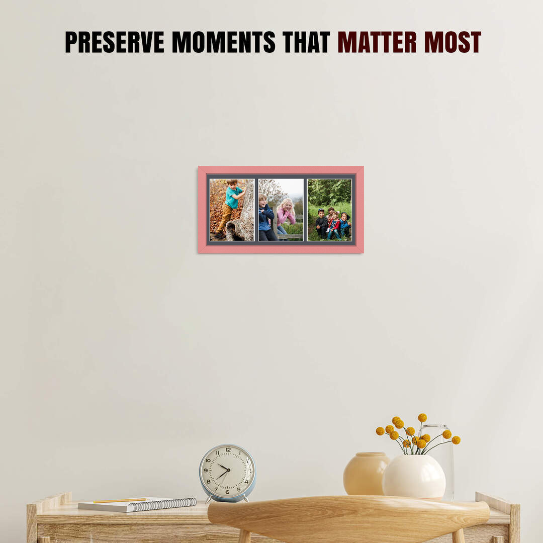 16x8" Sleek Pastel Pink Multi Aperture Photo Frame - Fits 7x5" (x3) Photos | Collage Frame thumbnail 2