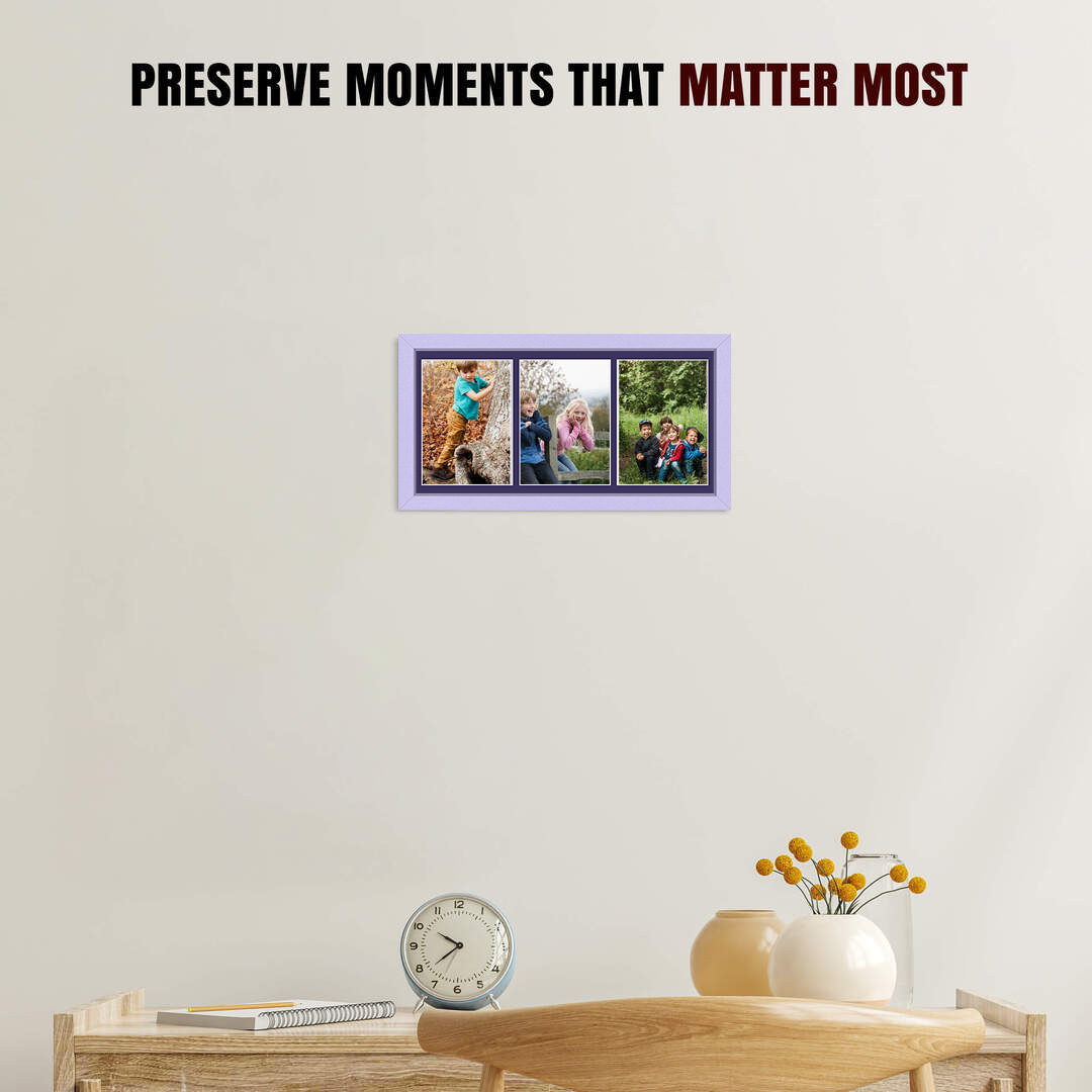 16x8" Purple Sleek Multi Aperture Photo Frame Holds 7x5" (x3) Photos With Damson Mount | Modern Collage Frame thumbnail 2