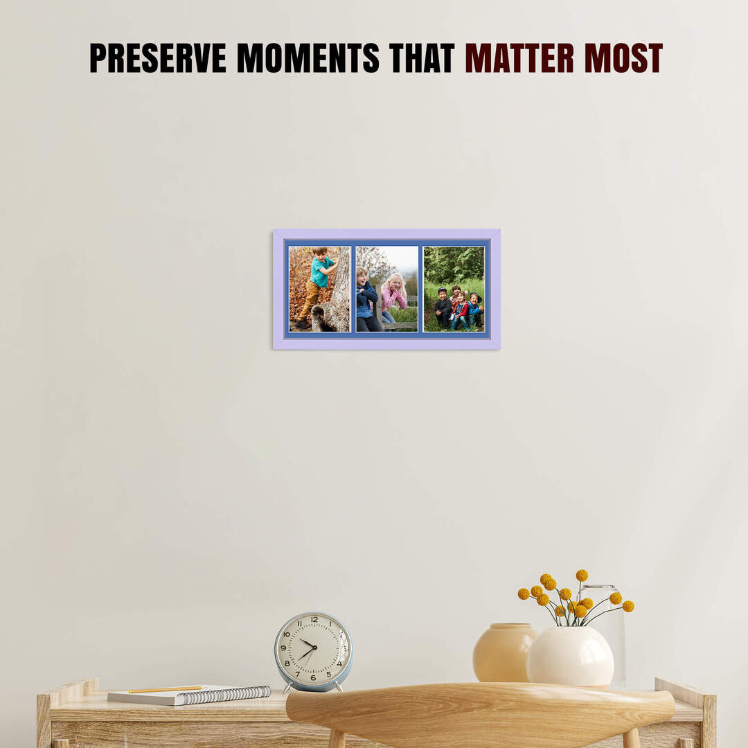 16x8" Purple Sleek Multi Aperture Photo Frame Holds 7x5" (x3) Photos With Pacific Blue Mount | Modern Collage Frame thumbnail 2