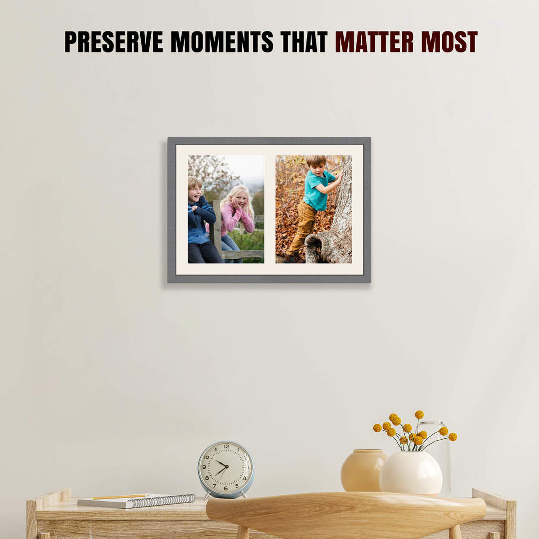 20x14" Dark Grey Sleek Multi Aperture Photo Frame Holds A4 (x2) Photos With Antique White Mount | Modern Collage Frame thumbnail 2