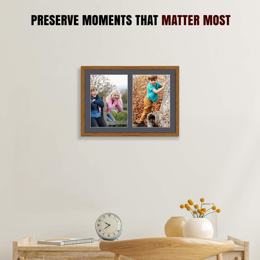 20x14" Oak Sleek Multi Aperture Photo Frame - Fits A4 (x2) Photos | Collage Frame thumbnail 2