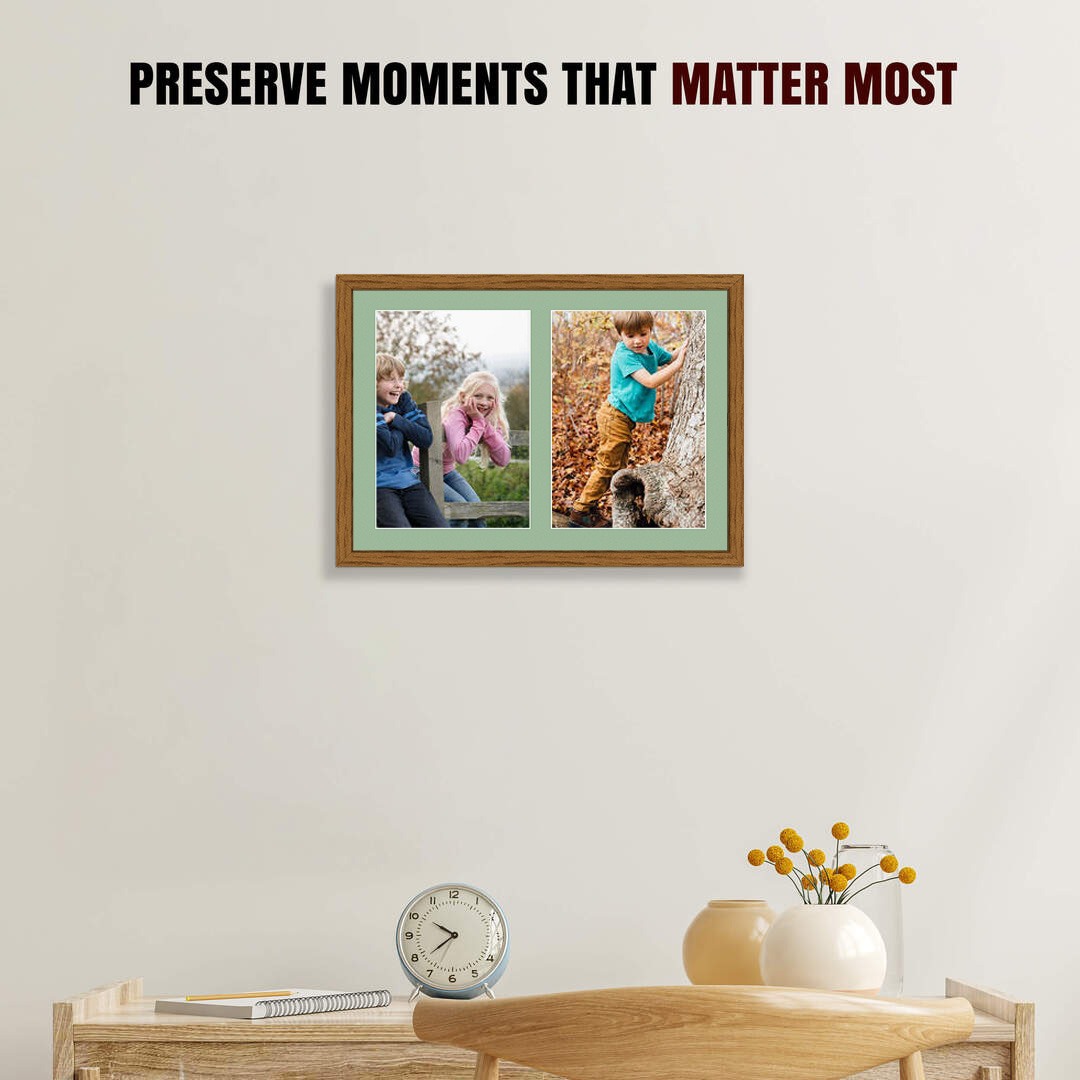 20x14" Oak Sleek Multi Aperture Photo Frame - Fits A4 (x2) Photos | Collage Frame thumbnail 2