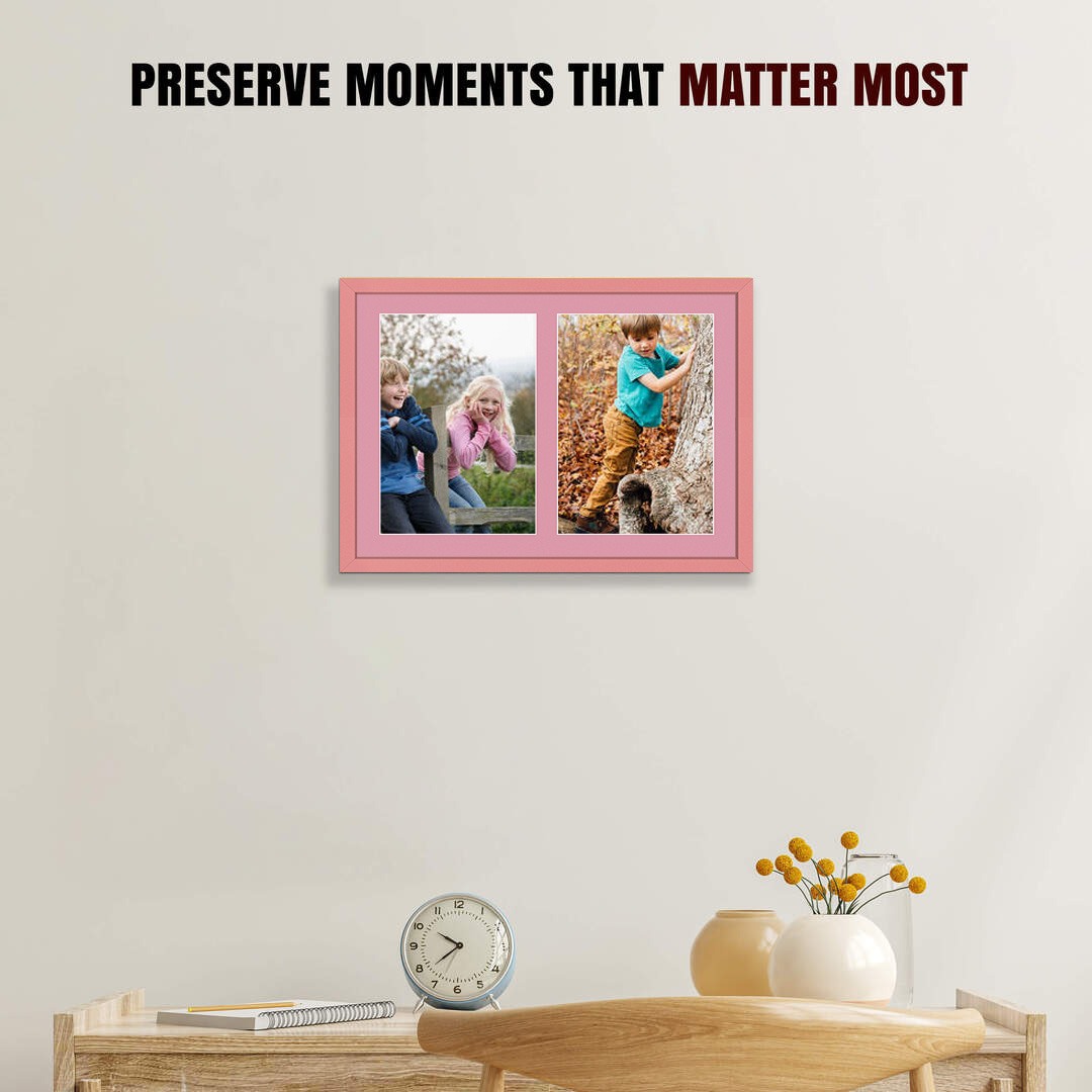 20x14" Sleek Pastel Pink Multi Aperture Photo Frame - Fits A4 (x2) Photos | Collage Frame thumbnail 2