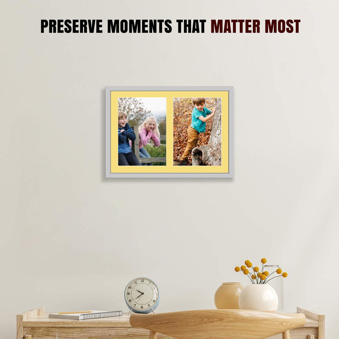 20x14" Sleek Silver Multi Aperture Photo Frame - Fits A4 (x2) Photos | Collage Frame thumbnail 2