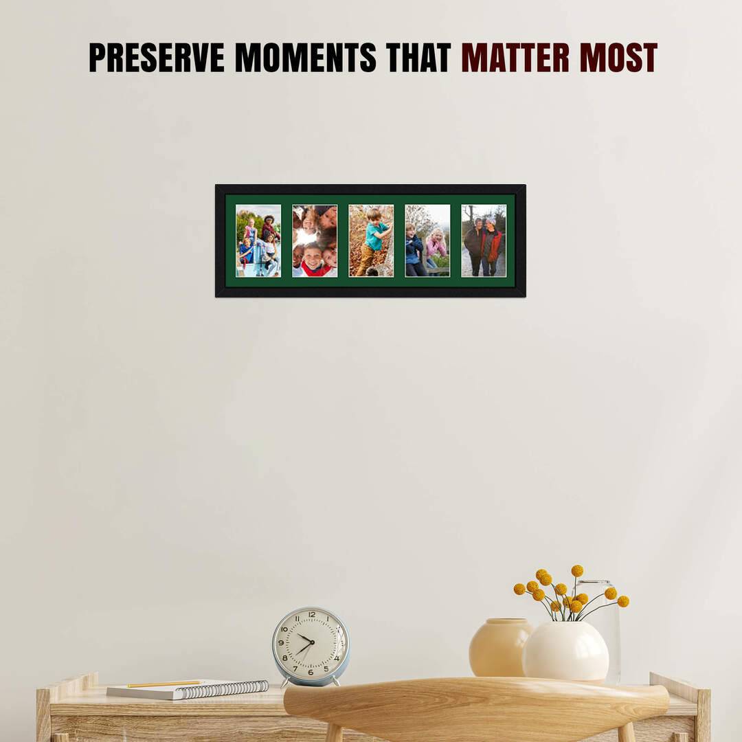 26x8" Sleek Black Multi Aperture Photo Frame - Fits 6x4" (x5) Photos | Collage Frame thumbnail 2