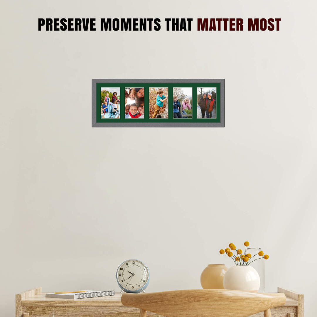 26x8" Sleek Dark Grey Multi Aperture Photo Frame - Fits 6x4" (x5) Photos | Collage Frame thumbnail 2