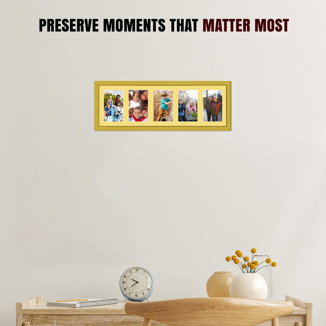 26x8" Gold Sleek Multi Aperture Photo Frame - Fits 6x4" (x5) Photos | Collage Frame thumbnail 2