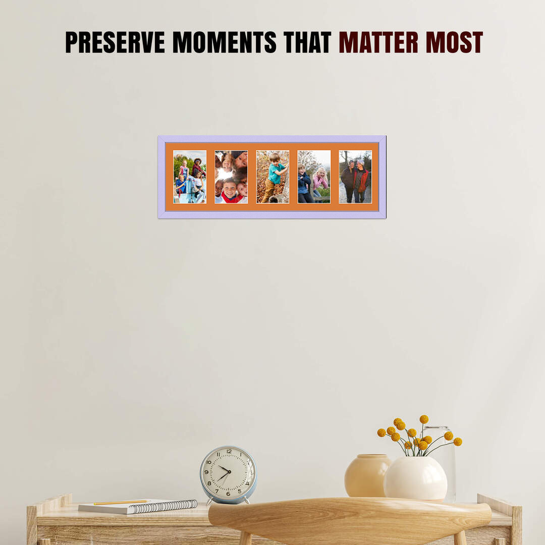 26x8" Purple Sleek Multi Aperture Photo Frame Holds 6x4" (x5) Photos With Burnt Orange Mount | Modern Collage Frame thumbnail 2
