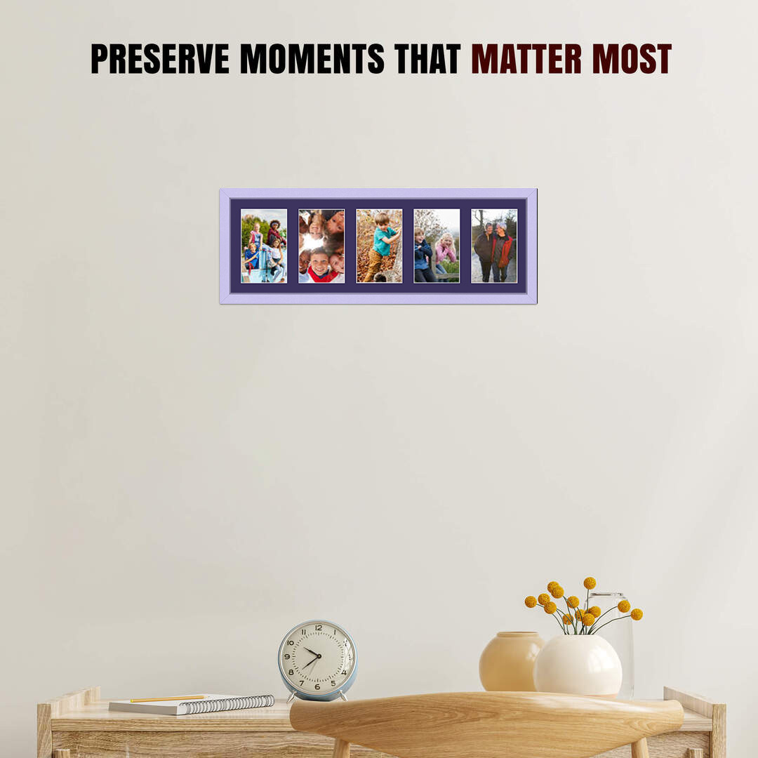 26x8" Purple Sleek Multi Aperture Photo Frame - Fits 6x4" (x5) Photos | Collage Frame thumbnail 2