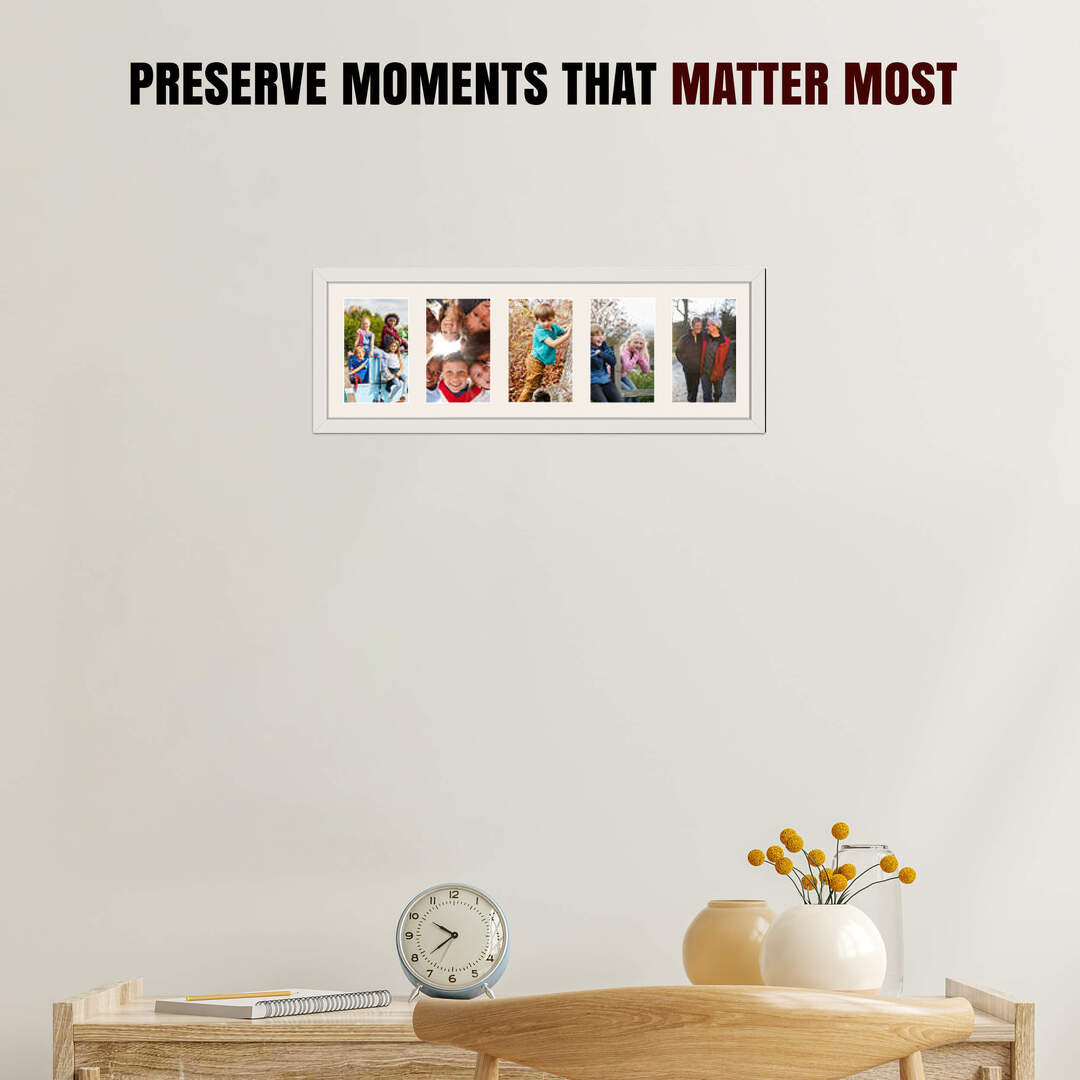 26x8" Sleek White Multi Aperture Photo Frame - Fits 6x4" (x5) Photos | Collage Frame thumbnail 2