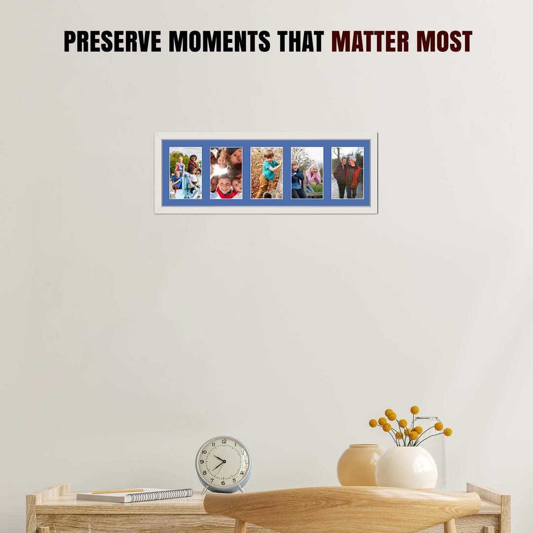 26x8" Sleek White Multi Aperture Photo Frame - Fits 6x4" (x5) Photos | Collage Frame thumbnail 2