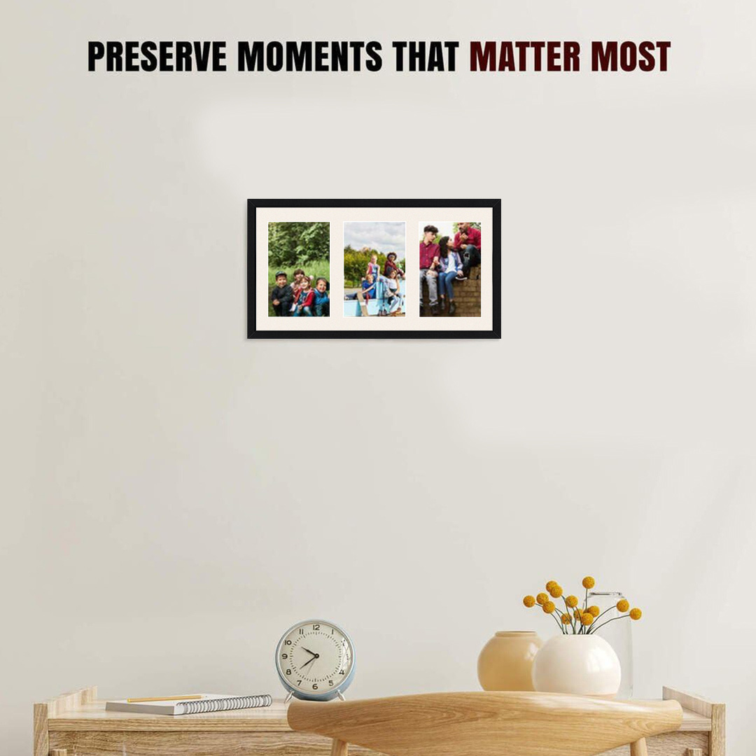 40x20cm Sleek Black Multi Aperture Photo Frame - Fits 6x4" (x3) Photos | Collage Frame thumbnail 2
