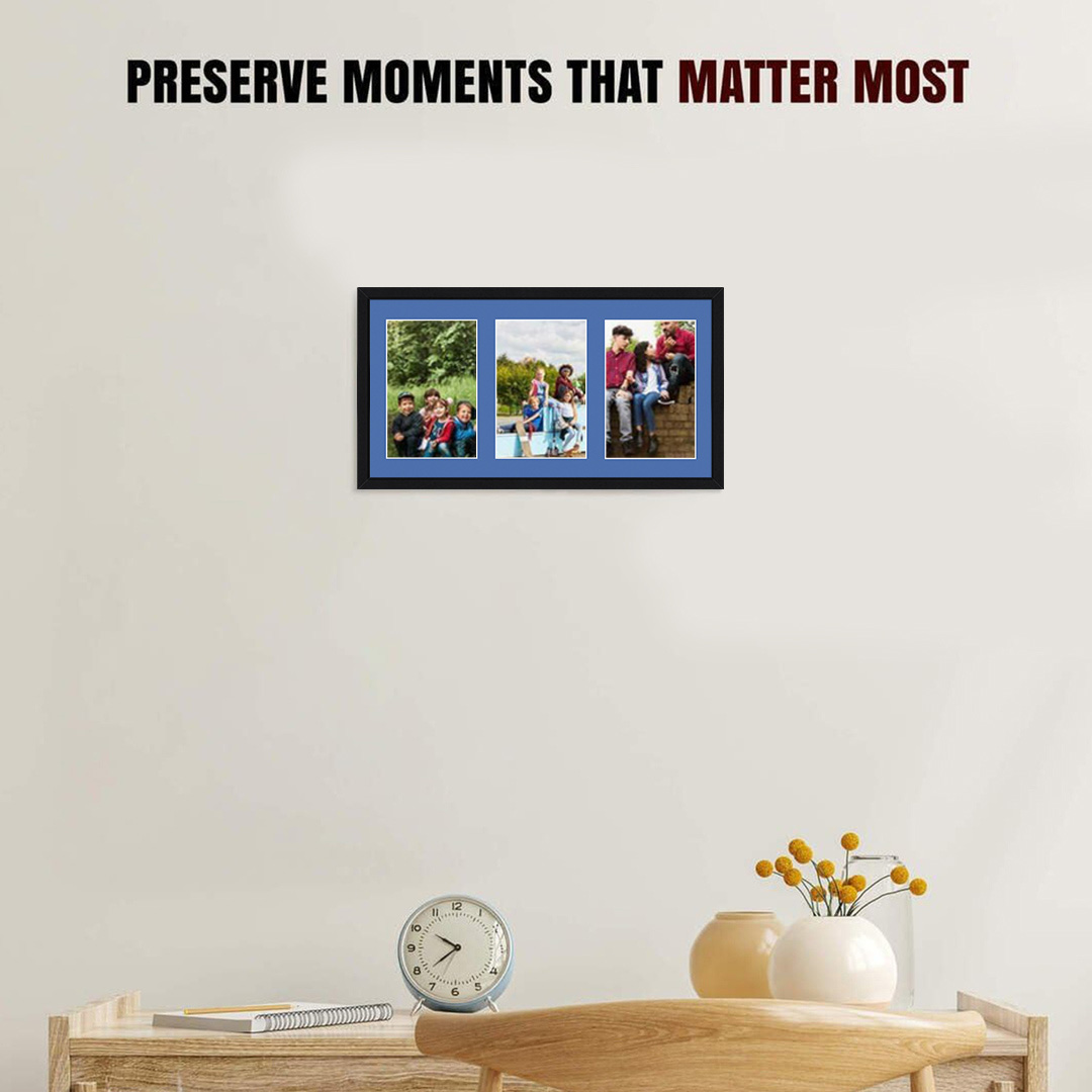40x20cm Black Sleek Multi Aperture Photo Frame - Fits 6x4" (x3) Photos | Collage Frame thumbnail 2