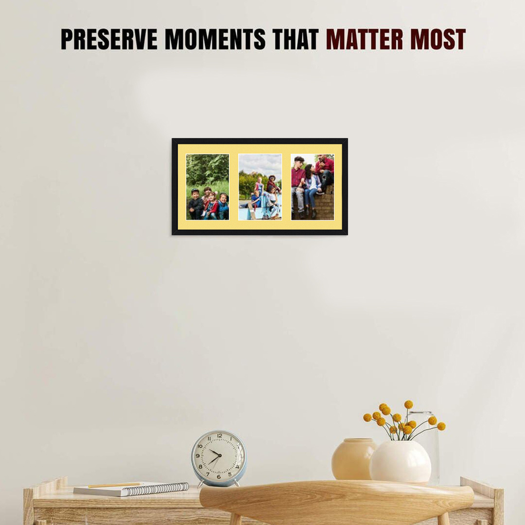 40x20cm Black Sleek Multi Aperture Photo Frame Holds 6x4" (x3) Photos With Primrose Mount | Modern Collage Frame thumbnail 2