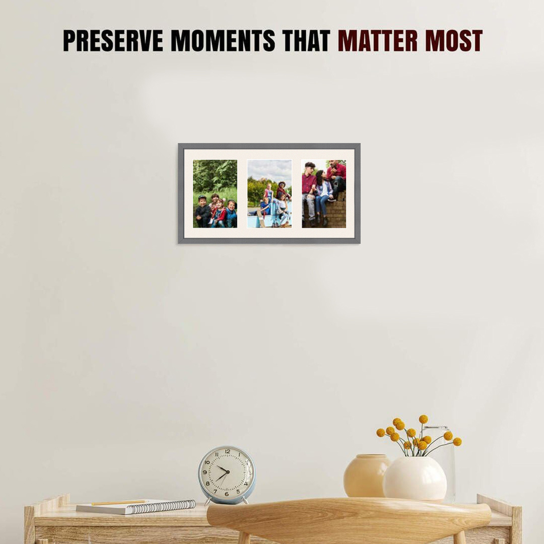 40x20cm Sleek Dark Grey Multi Aperture Photo Frame - Fits 6x4" (x3) Photos | Collage Frame thumbnail 2